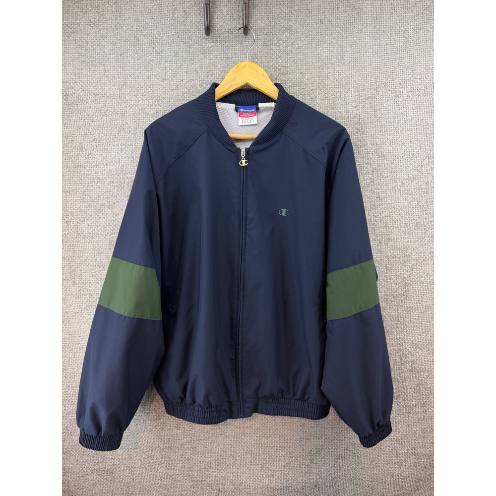 Vintage 90's Champion Mens Large Blue Green Mesh Lined Zip Windbreaker Jacket